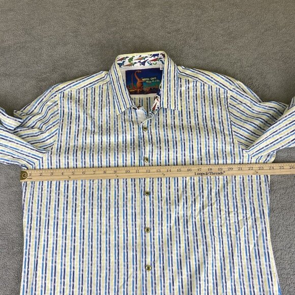 Robert Graham Shirt Men's Large Striped Button Long Sleeve Dinosaur‎ Flip Cuff - Picture 7 of 16